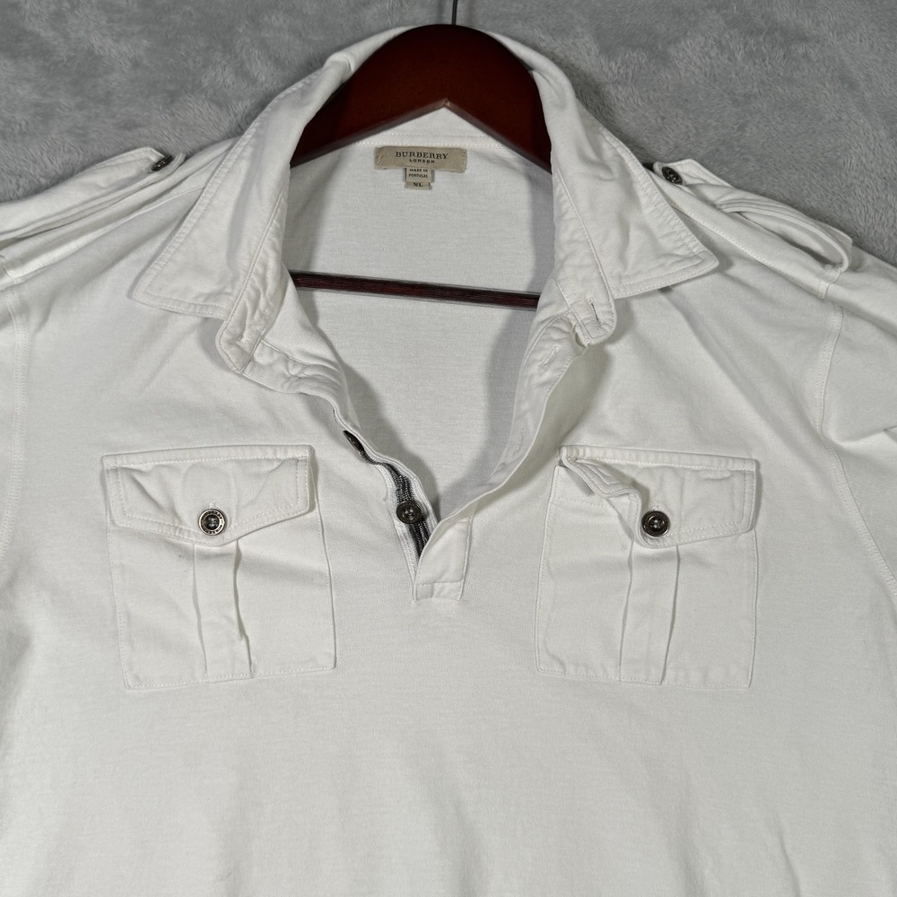 Burberry White Men’s Polo Shirt with Chest Pockets